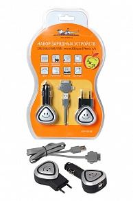 AIR LINE ACH-US-08 Зарядное устройство набор 12В/24В/220В/USB - microUSB/для Iphone 4/5 (ACH-US-08)